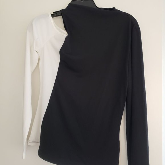 Peak-a-boo shoulder Black and white long sleeve - Picture 2 of 6